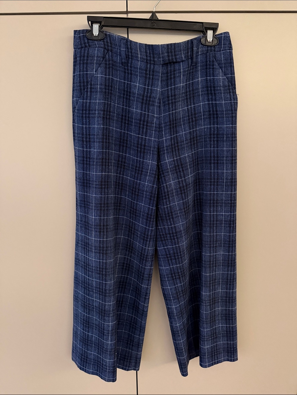 Veronica Beard cropped plaid wide leg linen pants size 4